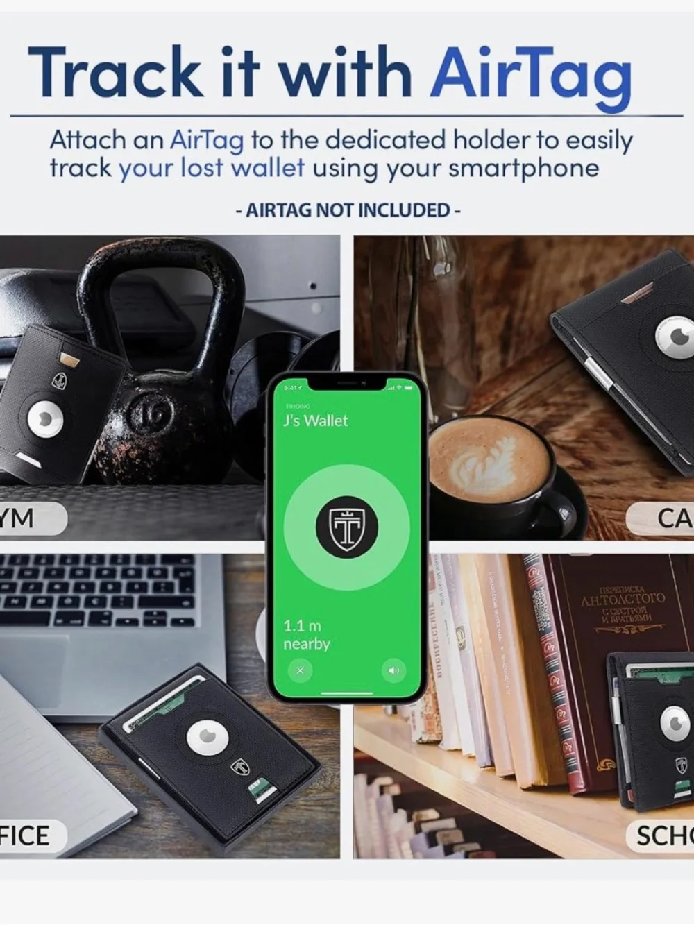 TRAVANDO Black RFID Money Clip Wallet with AirTag Pocket